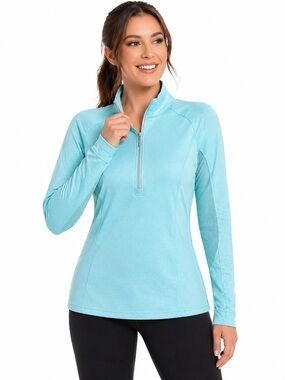 PEBBLE BEACH Dry-Luxe Performance 1/4 Zip Pullover Women’s‎ S Aqua Blue Athletic